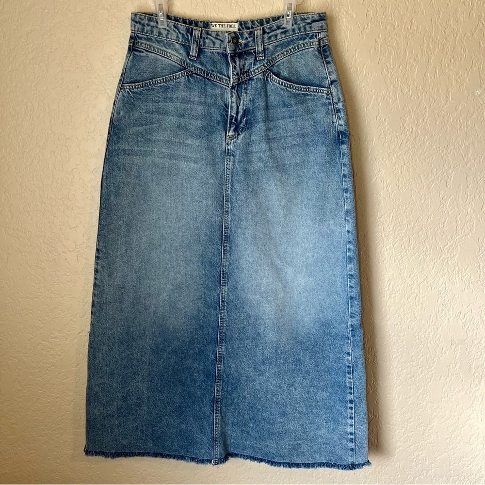 Free People We The Free Denim Maxi Skirt Raw Hem Size 6